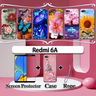 XIAOMI REDMI 2 合 1 小米紅米 6A 手機殼帶鋼化玻璃曲面陶瓷螢幕保護膜花