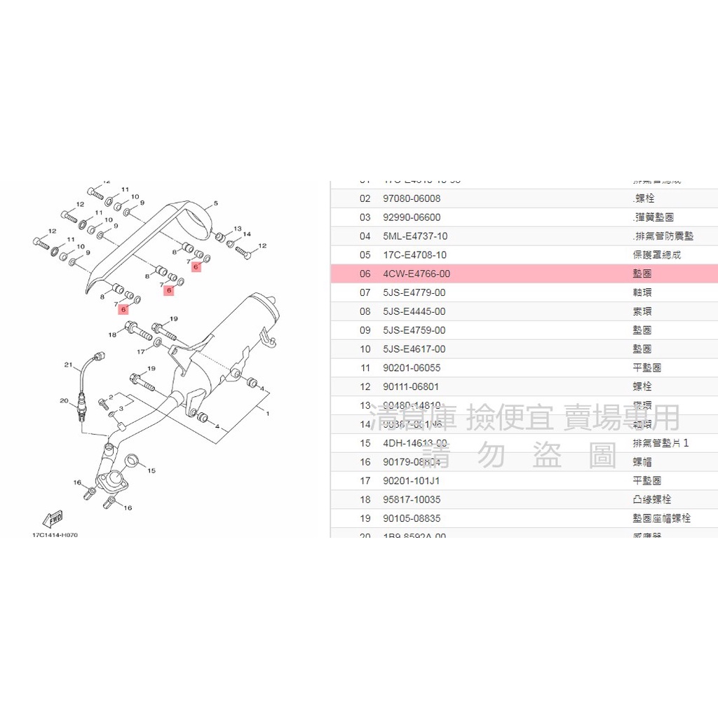 撿便宜料號 4CW-E4766-00 YAMAHA 山葉原廠墊圈 RS　CUXI　GTR　RAY 排氣管護片墊圈