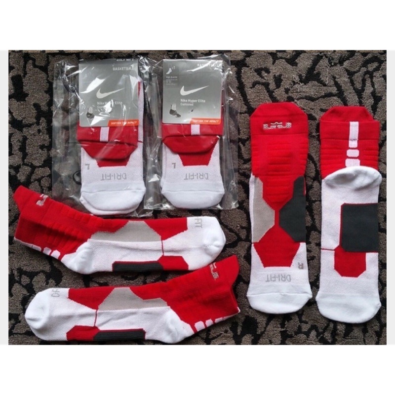 Nike襪 / 【LBJ二代】 中厚毛巾裹腳護踝中筒精英專業籃球襪【紅白底灰標】【現貨】