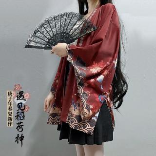 潮V文藝 日式和服 遇見稻荷神防曬和風羽織男女百搭日本和服外套寬鬆男女開衫情侶裝 cosplay和服 日式道袍