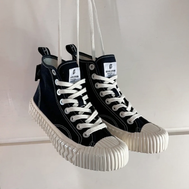 -ES- 🇰🇷 現貨 Excelsior BOLT HIGH 餅乾鞋 高筒 帆布鞋 黑白 白焦糖底 女鞋 👟