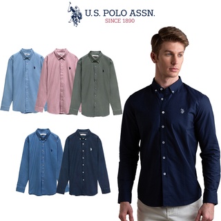 【U.S. POLO ASSN.】男款純棉水洗工藝長袖襯衫-藏藍色 US POLO
