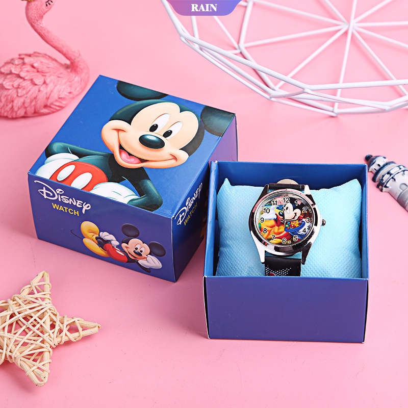 迪士尼米奇蜘蛛俠兒童手錶男孩和女孩兒童卡通禮物與盒裝玩具精美手錶兒童生日禮物 [雨]