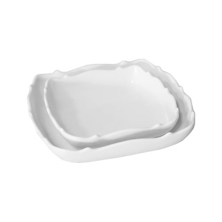 【YU Living】花邊陶瓷沙拉碗盤 餐盤二件組(方型,白色) [折扣碼現折]