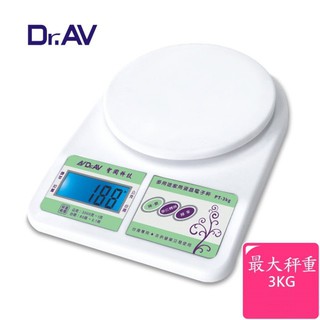 Dr.AV 聖岡 PT-3kg 多用途家用液晶電子秤(廚房料理、麵包烘焙、郵件秤重、中藥調理) 公司貨