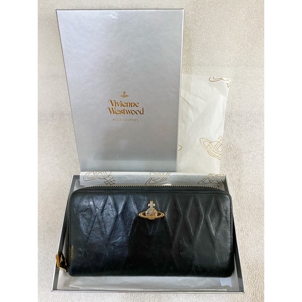 二手精品 長夾 錢包 原裝盒Vivienne Westwood(黑色) 真皮 拉鍊