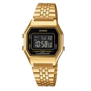 【CASIO 卡西歐】復古閃耀金黑框數字電子錶( LA680WGA-1BDF )