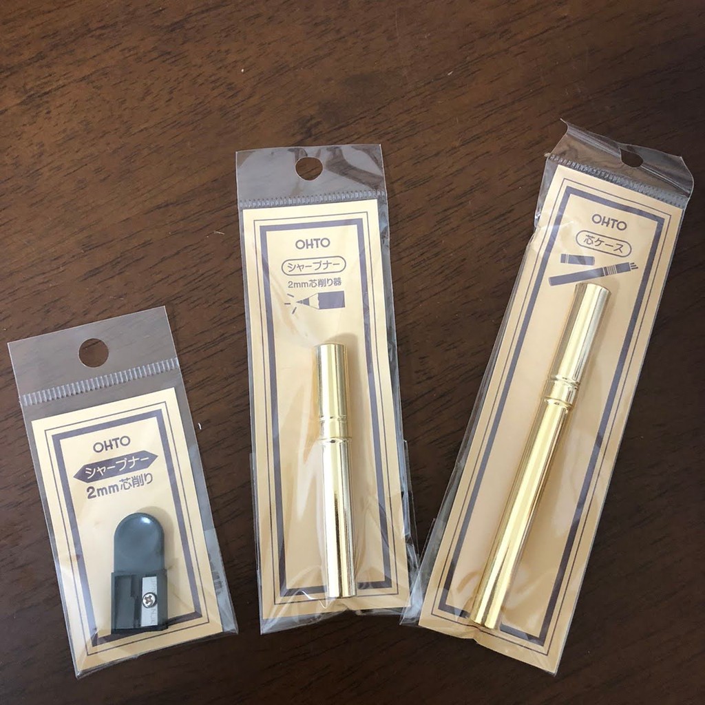 日本製 OHTO 木軸自動鉛筆 2.0mm 黃銅筆芯筒 黃銅削筆器 迷你削筆器 替換橡皮 專用筆芯