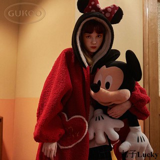丸子Lucky-GUKOO/果殼睡袍女冬珊瑚絨女士家居服保暖連帽迪士尼睡保暖睡衣