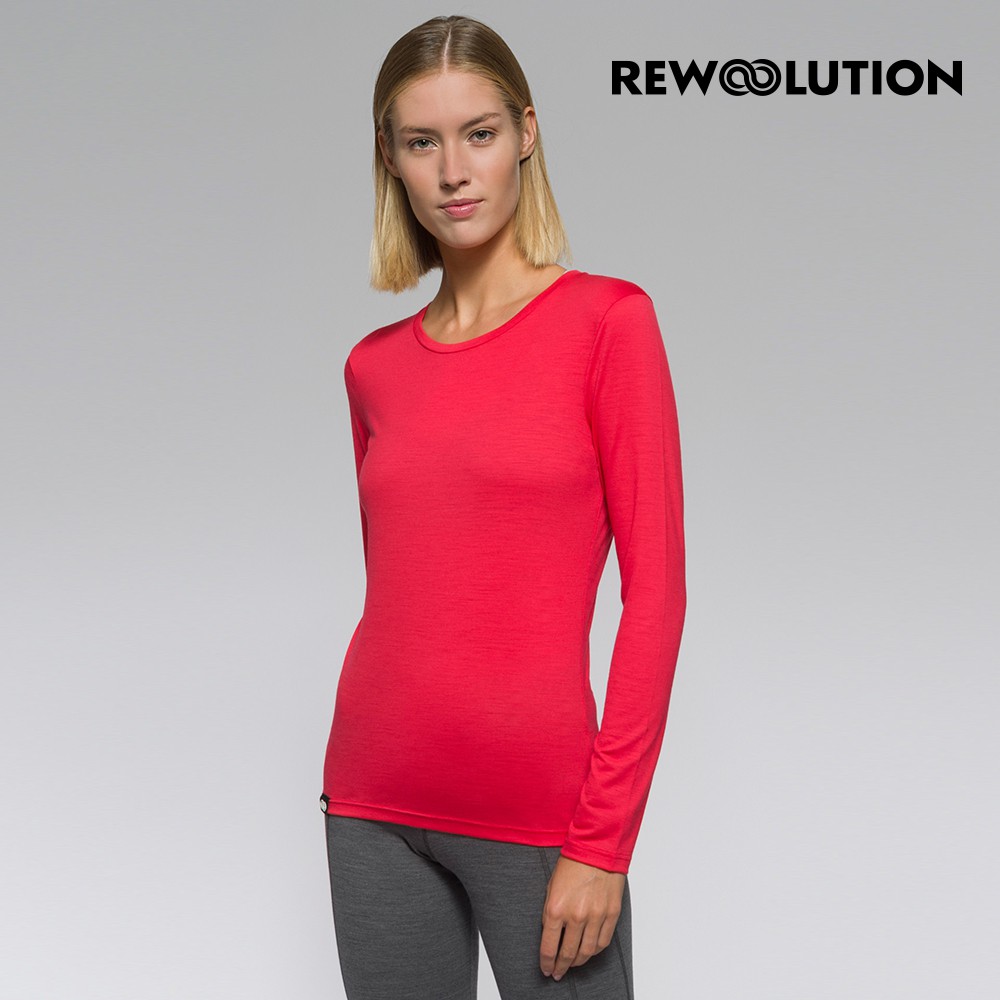 【REWOOLUTION】女BERRY 140g長袖T恤 [玫紅] 羊毛衣 登山必備 吸濕排汗| REJB2WC711