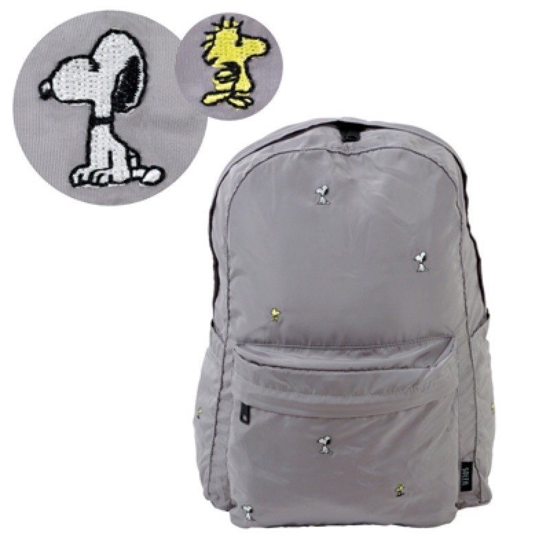 日本Peanuts x SOLEIL 史努比Snoopy糊塗塔克刺繡超輕量防潑水後背包 雙肩包 旅行摺疊包 附收納袋