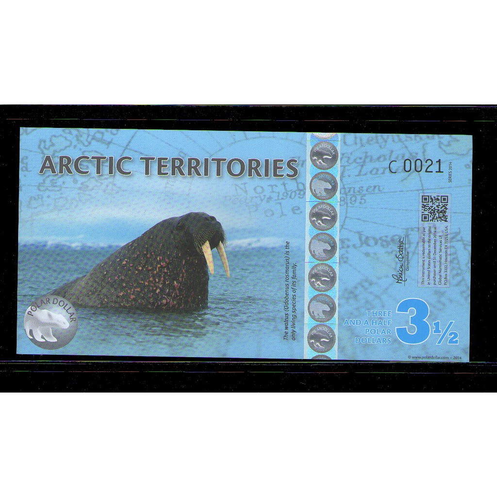 【低價外鈔】北極2014年3.5Dollars塑膠鈔一枚，新發行！