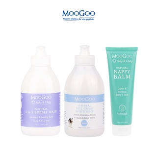 MooGoo慕爾果 寶寶夏日肌膚保養防護 - 泡泡浴露組 (初乳滋養霜+泡泡浴露+護臀霜)