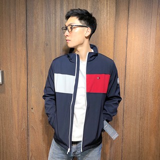 美國百分百【全新真品】Tommy Hilfiger 立領外套 軟殼 防水夾克 TH logo 有大尺碼 深藍 AS26