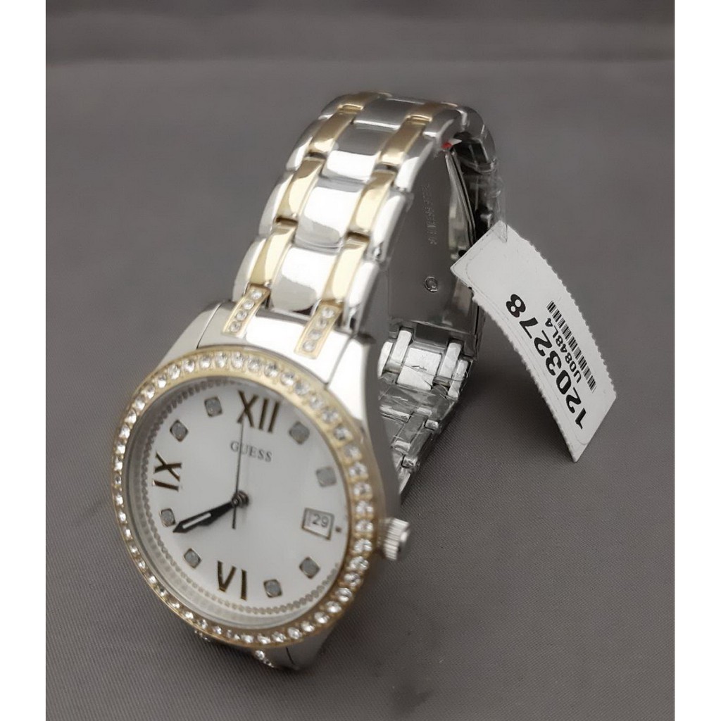 全新 GUESS 中性款不銹鋼水晶裝飾手環石英手錶 U0848L4