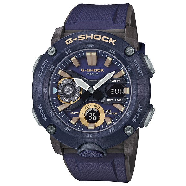 G-SHOCK碳纖維強化樹脂材質雙顯電子錶（黑X海軍藍）_ GA-2000-2A