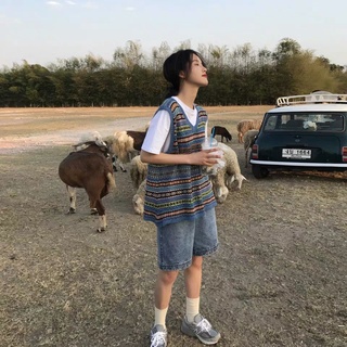 復古V領春秋針織背心學生外套寬鬆毛衣馬甲女坎肩上衣韓版馬夾