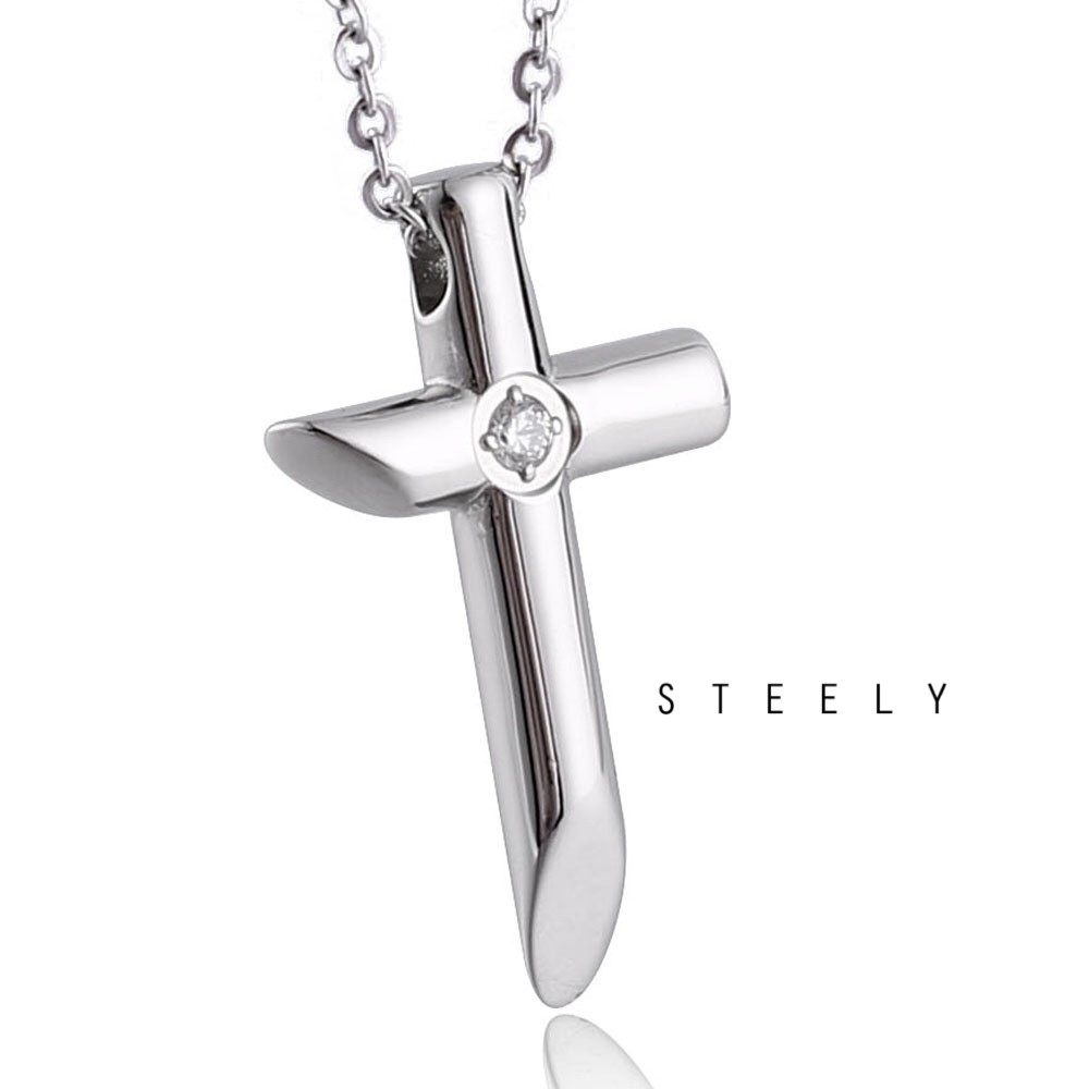 STEELY SHOP💎鑽石十字架項鍊 銀 鈦鋼 十字架 項鍊 316L 簡約時尚十字鍊 十字架項鍊 不鏽鋼 情侶 生日