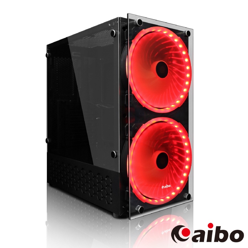 【鼎立資訊 】aibo 雙風塔 紅色20cm風扇*2 玻璃透側 USB*3 支援360mm 電腦機殼