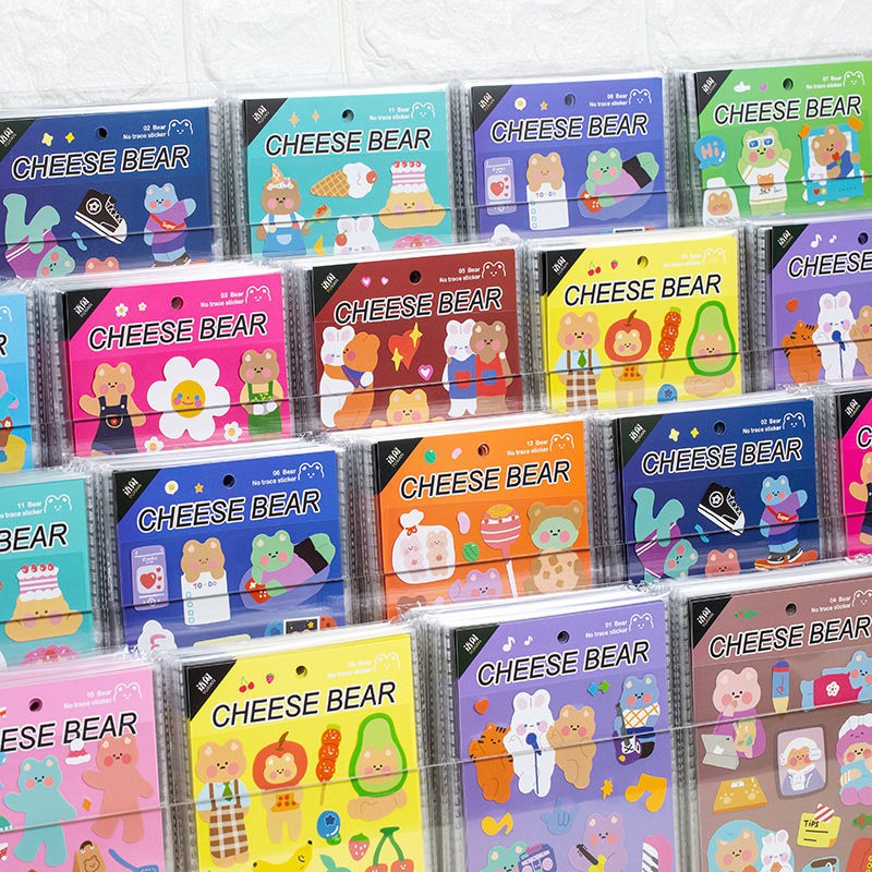 語閑無痕貼紙起司熊系列韓版可愛手繪diy電腦手帳行李箱貼12款韓國ins咕卡貼紙套餐高級貼紙好看學生卡套明星