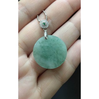 【綠翡玉世家】~天然緬甸翡翠A貨~保A~冰種莫西沙晴底飄綠無事牌~S925銀扣頭~