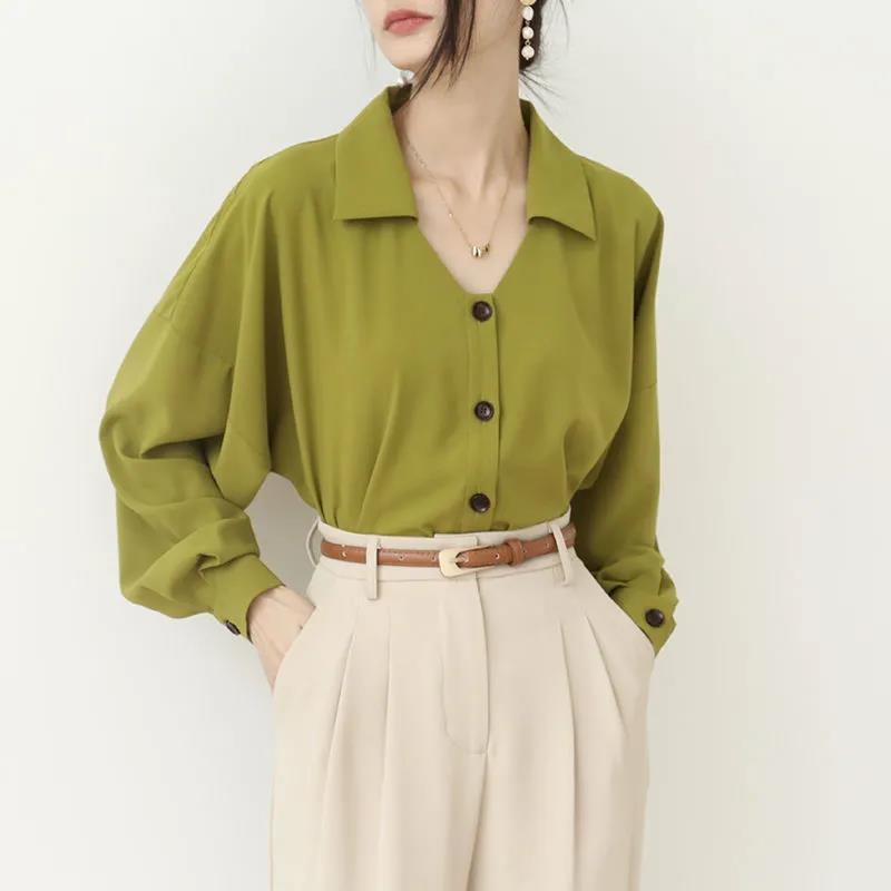 酪梨綠長袖緞面法式小上衣襯衫女設計感氣質襯衫春季2022新款