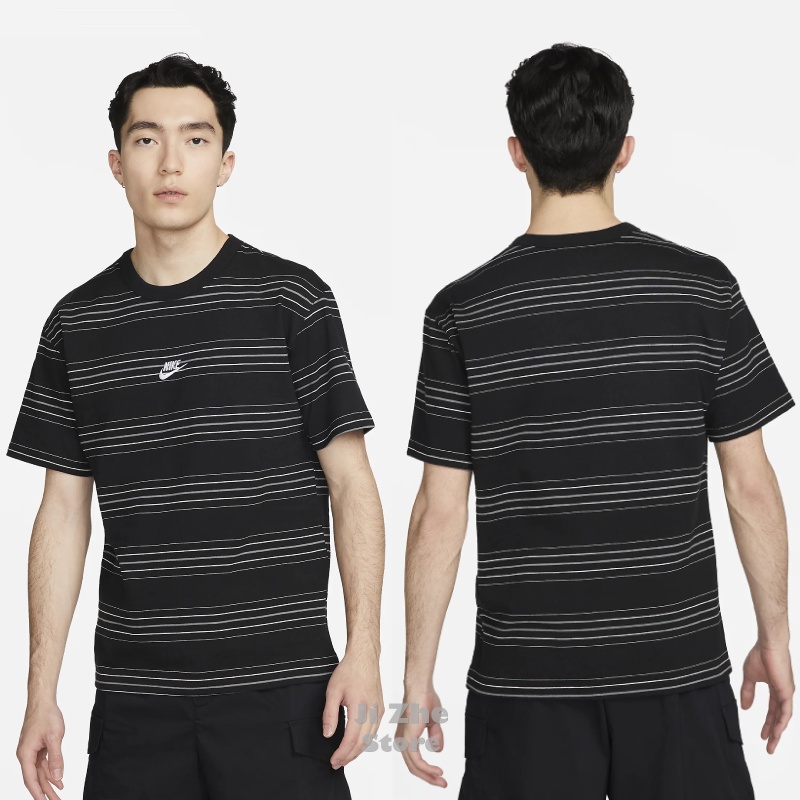 【吉喆】促銷↘ Nike Sportswear 男款 刺繡 LOGO 細條紋 中磅 棉短T 短T DQ1117-010