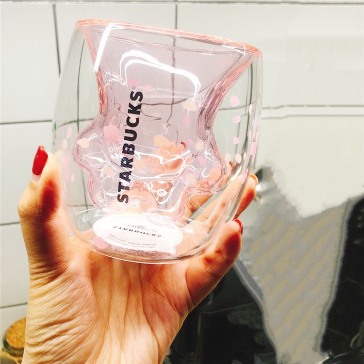 正版星巴克貓爪杯官網21新款紫櫻玻璃正品限量貓抓水杯子情人節 蝦皮購物