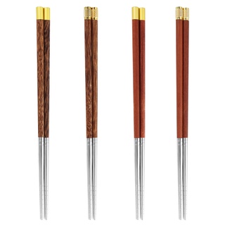 新款木柄筷子 304不鏽鋼筷子 家用福字中式筷子 紅檀木筷