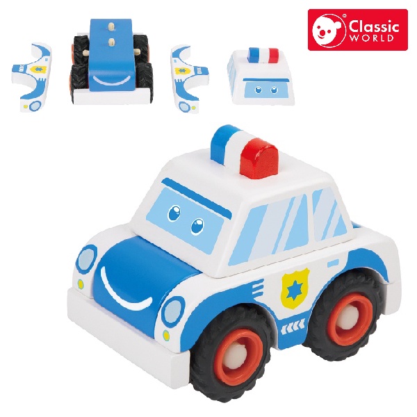 《德國Classic world》歡樂拼裝警車【安全耐摔、可分解拼裝_適合3歲以上】客來喜經典木玩具－CE認證安全玩具