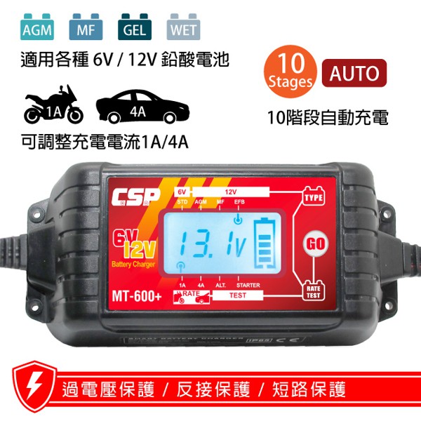 《台北慶徽含稅附發票》CSP MT600+ ( 6V / 12V ) 多功能智慧型微電腦自動電池電瓶充電器 充電機