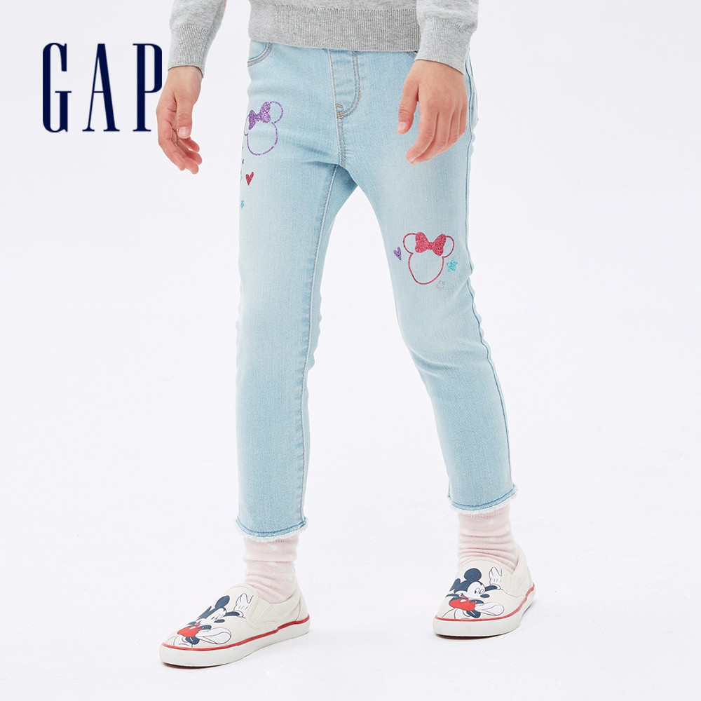 Gap 女幼童裝 Gap x Disney迪士尼聯名 印花鬆緊牛仔褲-水洗藍(631560)