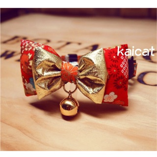 【 貓兒子KaiCat】  日式金緞款 (紅色)  KaiCat手作貓咪安全項圈