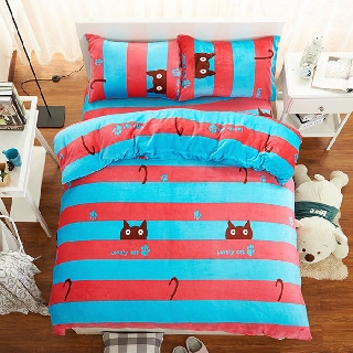 貓咪星球法蘭絨加大四件式床包被套組