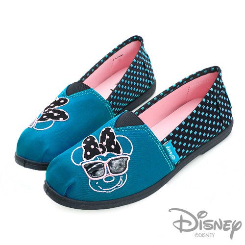 Disney 幽默佳作 墨鏡米妮混搭幾何方塊懶人鞋-藍(DW0217藍)