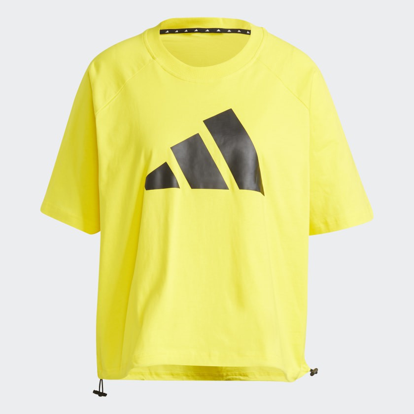 Adidas W ST LOGO TEE 女款黃色休閒短袖上衣-NO.GL9508