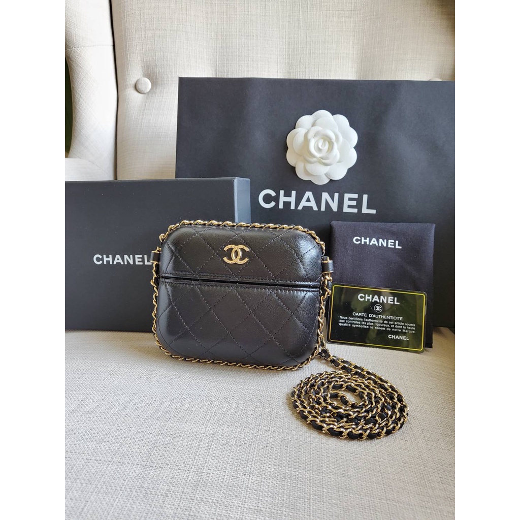 真品 Chanel 黑色金鍊 小盒子 斜背包