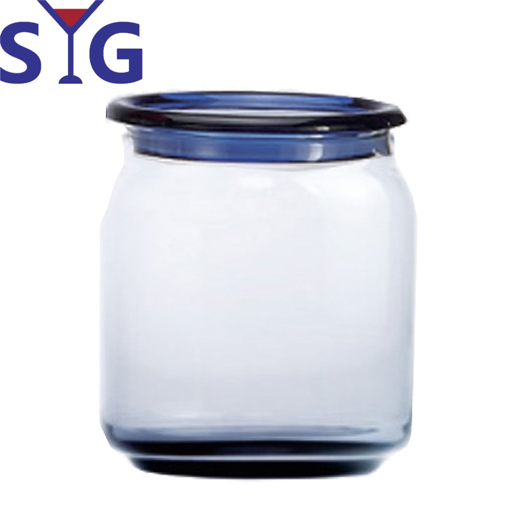 SYG藍色玻璃儲物罐500cc-塑膠平蓋