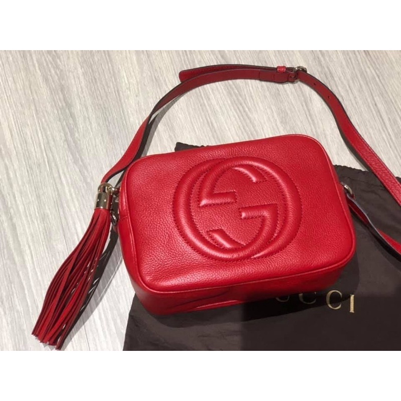 [二手正品]Gucci soho disco系列流蘇吊飾小牛皮相機包 紅色