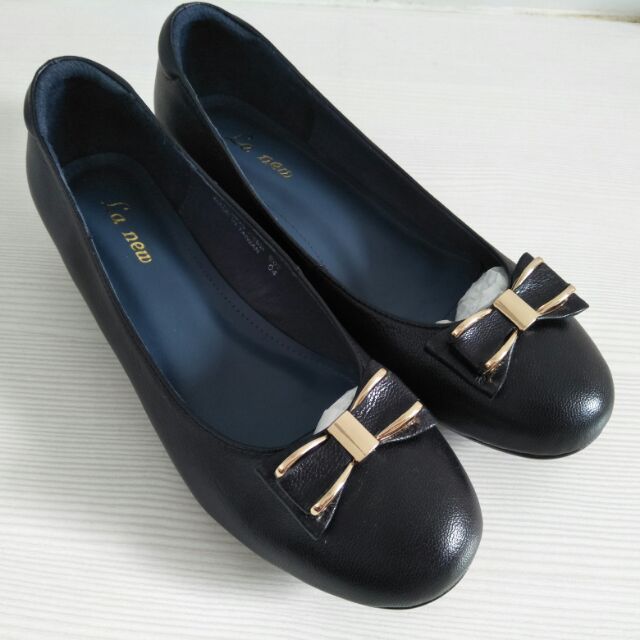 La new OL黑色蝴蝶結低跟氣質女鞋 尺寸22.5