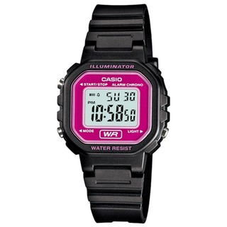 【CASIO】小巧方形復古電子錶-黑X桃紅面(LA-20WH-4A)正版宏崑公司貨