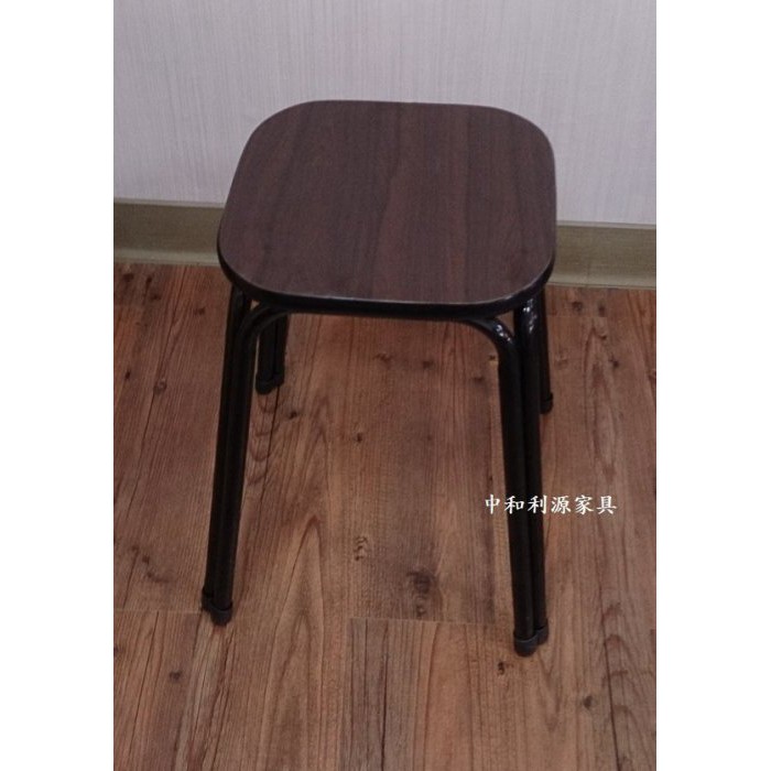 全新【可疊高】實木椅板 圓椅 2張 胡桃木色 雙管椅腳 更耐用鋼製餐椅 矮凳 餐椅 板凳 中和利源家具
