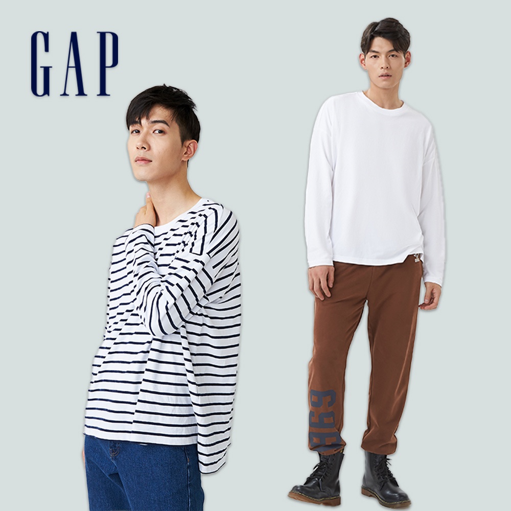 Gap 男女同款 寬鬆長袖T恤 厚磅密織碳素軟磨系列-多色可選(753409)