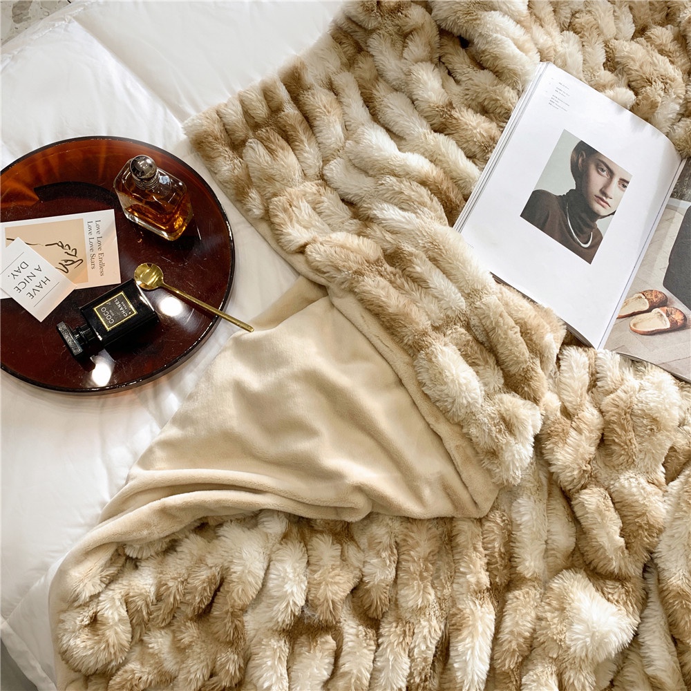泛泛嚴選】高檔仿毛皮絨毯舒適親膚泡泡兔毛毯冬季沙發毯休閑毯輕奢床尾蓋毯| 蝦皮購物