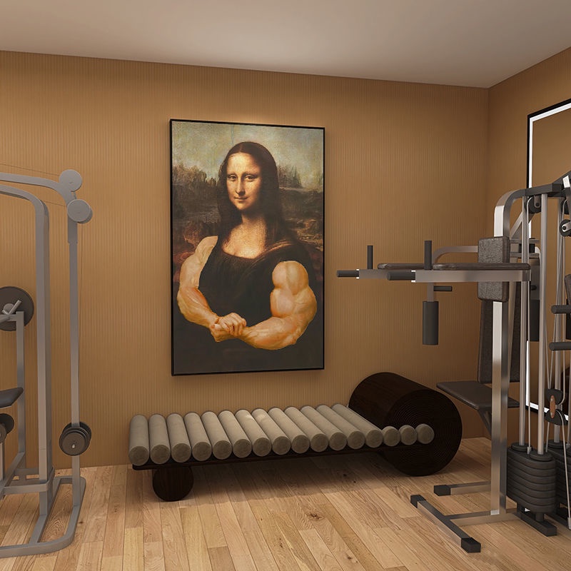 肌肉蒙娜麗莎大力士健身房墻面搞笑裝飾畫台球咖啡客廳酒吧掛畫