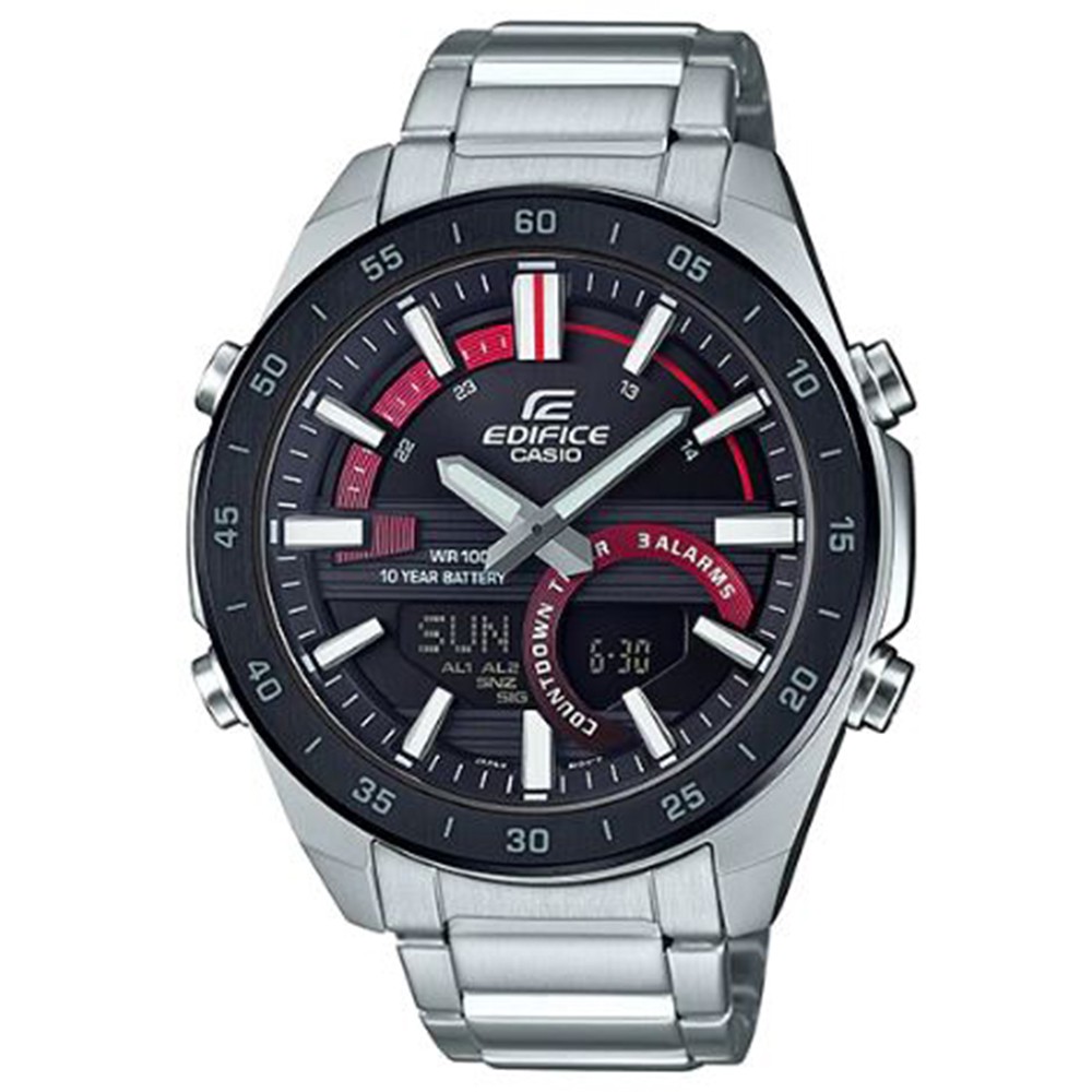 【CASIO】EDIFICE 十年電力3D立體金屬時刻雙顯不鏽鋼錶-赭紅(ERA-120DB-1A)正版宏崑公司貨