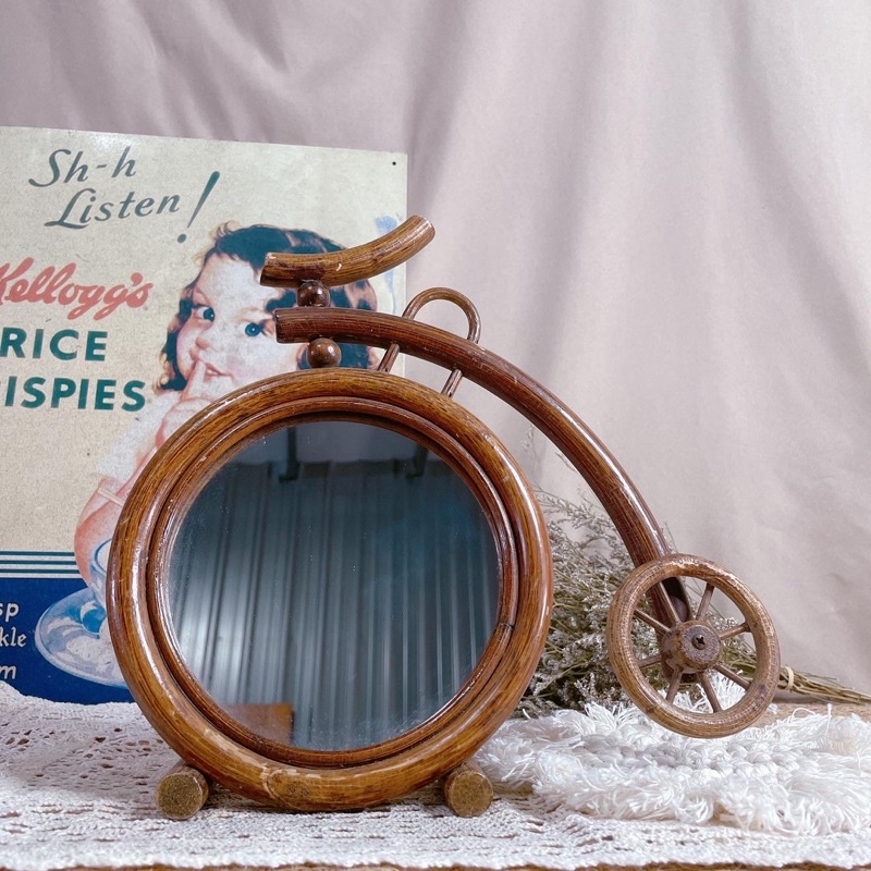 腳踏車 木質鏡子 早期 復古 昭和 懷舊 阿嬤的寶物