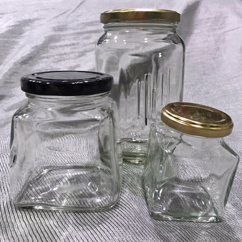 壁：二手玻璃瓶 醃漬食品罐頭空瓶 方形玻璃瓶 儲物罐 果醬瓶