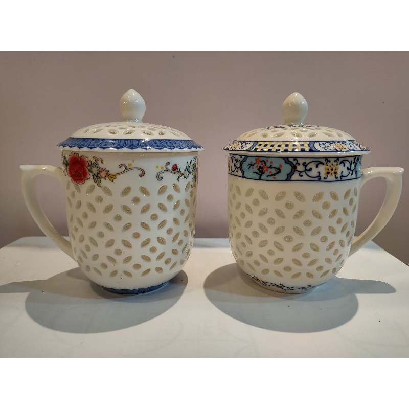 蜂巢玲瓏米粒杯（一組兩個） 超輕薄 茶杯 咖啡杯 瓷器