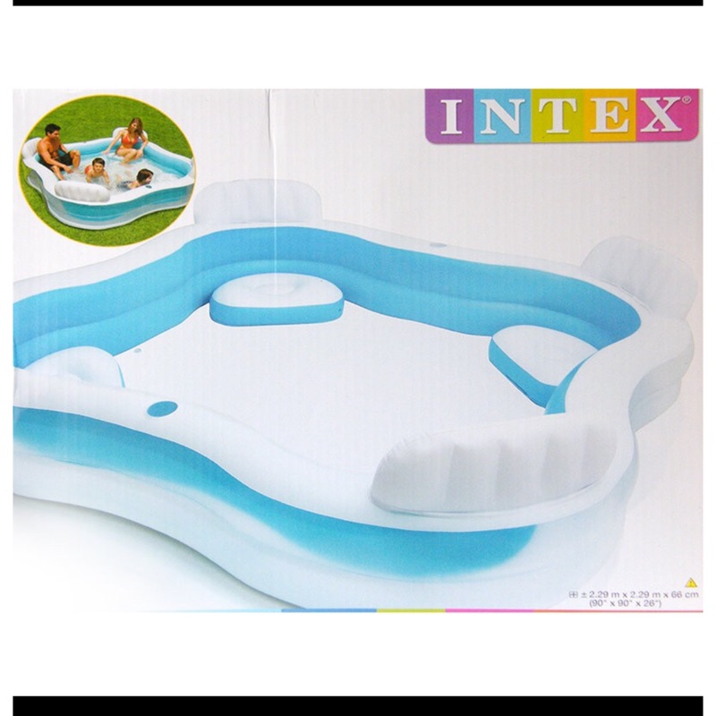 INTEX 家庭式游泳池 方型有靠的墊的透明戲水池 4位靠背充氣游泳池